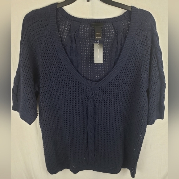 NWT Lane Bryant Navy Short Sleeve Open Cable Knit VNeck Sweater Sz 22/24 - Picture 2 of 9
